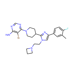 Cc1cc(-c2cn(CCN3CCC3)c(C3CCN(c4ncnc(N)c4Br)CC3)n2)ccc1F ZINC000218708550