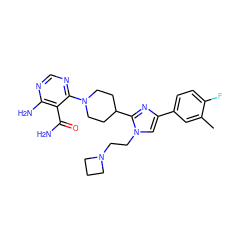 Cc1cc(-c2cn(CCN3CCC3)c(C3CCN(c4ncnc(N)c4C(N)=O)CC3)n2)ccc1F ZINC000206947334