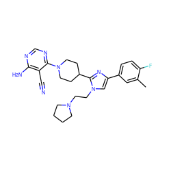 Cc1cc(-c2cn(CCN3CCCC3)c(C3CCN(c4ncnc(N)c4C#N)CC3)n2)ccc1F ZINC001772626706