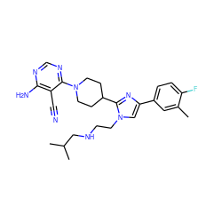 Cc1cc(-c2cn(CCNCC(C)C)c(C3CCN(c4ncnc(N)c4C#N)CC3)n2)ccc1F ZINC000219091194