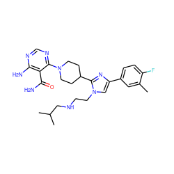 Cc1cc(-c2cn(CCNCC(C)C)c(C3CCN(c4ncnc(N)c4C(N)=O)CC3)n2)ccc1F ZINC000219118673