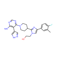 Cc1cc(-c2cn(CCO)c(C3CCN(c4ncnc(N)c4-c4cn[nH]c4)CC3)n2)ccc1F ZINC000219091729