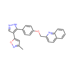 Cc1cc(-c2cn[nH]c2-c2ccc(OCc3ccc4ccccc4n3)cc2)on1 ZINC000035996776