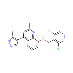 Cc1cc(-c2cn[nH]c2C)c2cccc(OCc3c(Cl)cncc3Cl)c2n1 ZINC000043121305