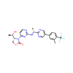 Cc1cc(-c2cnc([C@@H](C)Nc3nccc(N4C(=O)OC[C@@H]4[C@@H](C)O)n3)nc2)ccc1C(F)(F)F ZINC000221670291