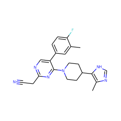 Cc1cc(-c2cnc(CC#N)nc2N2CCC(c3[nH]cnc3C)CC2)ccc1F ZINC000036176466