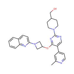 Cc1cc(-c2cnc(N3CCC(CO)CC3)nc2OC2CN(c3ccc4ccccc4n3)C2)ccn1 ZINC000096168843