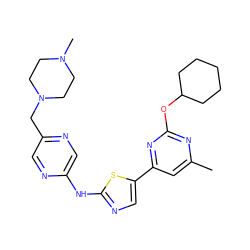 Cc1cc(-c2cnc(Nc3cnc(CN4CCN(C)CC4)cn3)s2)nc(OC2CCCCC2)n1 ZINC000034804858