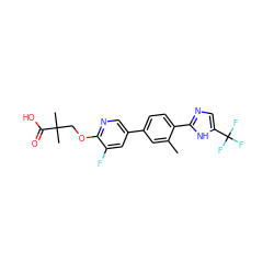 Cc1cc(-c2cnc(OCC(C)(C)C(=O)O)c(F)c2)ccc1-c1ncc(C(F)(F)F)[nH]1 ZINC000218558921