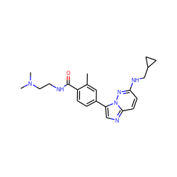 Cc1cc(-c2cnc3ccc(NCC4CC4)nn23)ccc1C(=O)NCCN(C)C ZINC000072178409