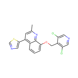 Cc1cc(-c2cncs2)c2cccc(OCc3c(Cl)cncc3Cl)c2n1 ZINC000043011349