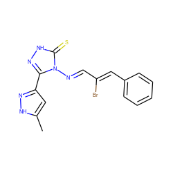 Cc1cc(-c2n[nH]c(=S)n2/N=C/C(Br)=C/c2ccccc2)n[nH]1 ZINC000005625901