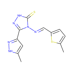 Cc1cc(-c2n[nH]c(=S)n2/N=C/c2ccc(C)s2)n[nH]1 ZINC000005626025