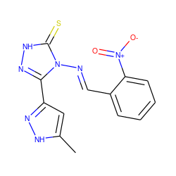 Cc1cc(-c2n[nH]c(=S)n2/N=C/c2ccccc2[N+](=O)[O-])n[nH]1 ZINC000009361020