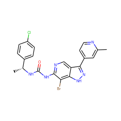 Cc1cc(-c2n[nH]c3c(Br)c(NC(=O)N[C@H](C)c4ccc(Cl)cc4)ncc23)ccn1 ZINC000205430650