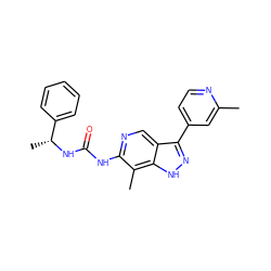 Cc1cc(-c2n[nH]c3c(C)c(NC(=O)N[C@H](C)c4ccccc4)ncc23)ccn1 ZINC000218619462