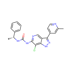 Cc1cc(-c2n[nH]c3c(Cl)c(NC(=O)N[C@H](C)c4ccccc4)ncc23)ccn1 ZINC000219744148