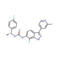 Cc1cc(-c2n[nH]c3c(F)c(NC(=O)N[C@H](C)c4ccc(F)cc4)ccc23)ccn1 ZINC000261132829