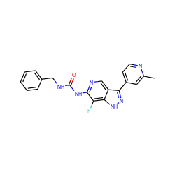 Cc1cc(-c2n[nH]c3c(F)c(NC(=O)NCc4ccccc4)ncc23)ccn1 ZINC000261138230