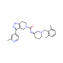 Cc1cc(-c2n[nH]c3c2CN(C(=O)N[C@@H]2CCCN(Cc4c(C)cccc4C)C2)CC3)ccn1 ZINC000144503082