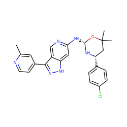 Cc1cc(-c2n[nH]c3cc(N[C@H]4N[C@@H](c5ccc(Cl)cc5)CC(C)(C)O4)ncc23)ccn1 ZINC000473236477