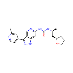 Cc1cc(-c2n[nH]c3cc(NC(=O)N[C@@H](C)C[C@H]4CCCO4)ncc23)ccn1 ZINC000261156435