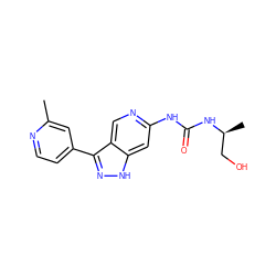 Cc1cc(-c2n[nH]c3cc(NC(=O)N[C@@H](C)CO)ncc23)ccn1 ZINC000219746039