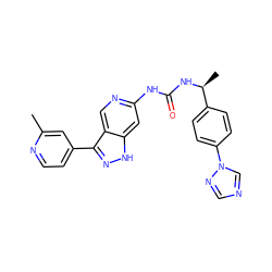 Cc1cc(-c2n[nH]c3cc(NC(=O)N[C@@H](C)c4ccc(-n5cncn5)cc4)ncc23)ccn1 ZINC000219755252