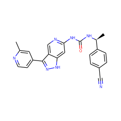 Cc1cc(-c2n[nH]c3cc(NC(=O)N[C@@H](C)c4ccc(C#N)cc4)ncc23)ccn1 ZINC000261170494