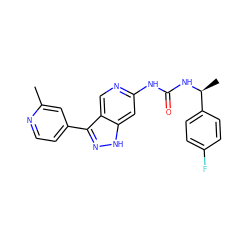 Cc1cc(-c2n[nH]c3cc(NC(=O)N[C@@H](C)c4ccc(F)cc4)ncc23)ccn1 ZINC000205438978