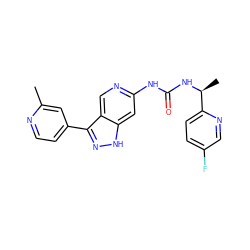 Cc1cc(-c2n[nH]c3cc(NC(=O)N[C@@H](C)c4ccc(F)cn4)ncc23)ccn1 ZINC000219764823