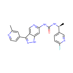 Cc1cc(-c2n[nH]c3cc(NC(=O)N[C@@H](C)c4ccc(F)nc4)ncc23)ccn1 ZINC000219768169