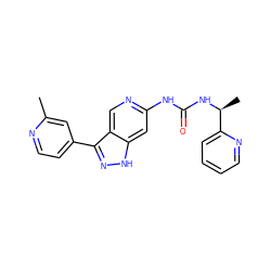 Cc1cc(-c2n[nH]c3cc(NC(=O)N[C@@H](C)c4ccccn4)ncc23)ccn1 ZINC000261101969