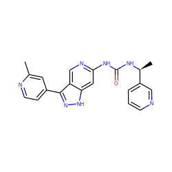 Cc1cc(-c2n[nH]c3cc(NC(=O)N[C@@H](C)c4cccnc4)ncc23)ccn1 ZINC000205447410