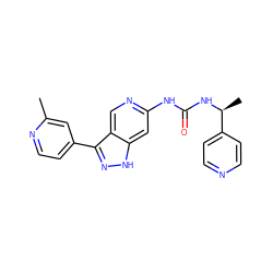 Cc1cc(-c2n[nH]c3cc(NC(=O)N[C@@H](C)c4ccncc4)ncc23)ccn1 ZINC000261176957