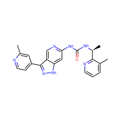 Cc1cc(-c2n[nH]c3cc(NC(=O)N[C@@H](C)c4ncccc4C)ncc23)ccn1 ZINC000261098345