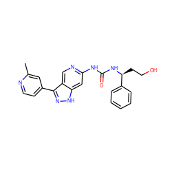 Cc1cc(-c2n[nH]c3cc(NC(=O)N[C@@H](CCO)c4ccccc4)ncc23)ccn1 ZINC000219764033