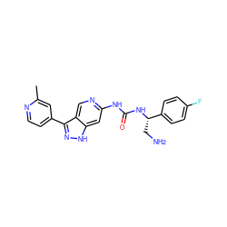 Cc1cc(-c2n[nH]c3cc(NC(=O)N[C@@H](CN)c4ccc(F)cc4)ncc23)ccn1 ZINC000219754164