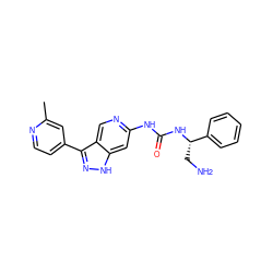 Cc1cc(-c2n[nH]c3cc(NC(=O)N[C@@H](CN)c4ccccc4)ncc23)ccn1 ZINC000218239042