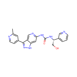 Cc1cc(-c2n[nH]c3cc(NC(=O)N[C@@H](CO)c4cccnc4)ncc23)ccn1 ZINC000219761181