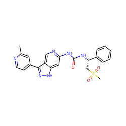 Cc1cc(-c2n[nH]c3cc(NC(=O)N[C@@H](CS(C)(=O)=O)c4ccccc4)ncc23)ccn1 ZINC000219767790