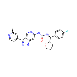 Cc1cc(-c2n[nH]c3cc(NC(=O)N[C@@H](c4ccc(F)cc4)[C@@H]4CCCO4)ncc23)ccn1 ZINC000219756204