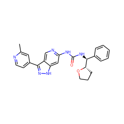 Cc1cc(-c2n[nH]c3cc(NC(=O)N[C@@H](c4ccccc4)[C@@H]4CCCO4)ncc23)ccn1 ZINC000261141035