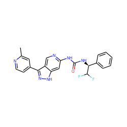 Cc1cc(-c2n[nH]c3cc(NC(=O)N[C@@H](c4ccccc4)C(F)F)ncc23)ccn1 ZINC000261127478