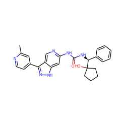 Cc1cc(-c2n[nH]c3cc(NC(=O)N[C@@H](c4ccccc4)C4(O)CCCC4)ncc23)ccn1 ZINC000219770444