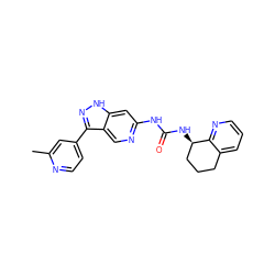 Cc1cc(-c2n[nH]c3cc(NC(=O)N[C@@H]4CCCc5cccnc54)ncc23)ccn1 ZINC000218534871