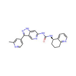 Cc1cc(-c2n[nH]c3cc(NC(=O)N[C@@H]4CCCc5ncccc54)ncc23)ccn1 ZINC000219762897