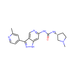 Cc1cc(-c2n[nH]c3cc(NC(=O)N[C@@H]4CCN(C)C4)ncc23)ccn1 ZINC000261182738