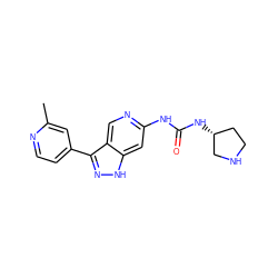 Cc1cc(-c2n[nH]c3cc(NC(=O)N[C@@H]4CCNC4)ncc23)ccn1 ZINC000261185750