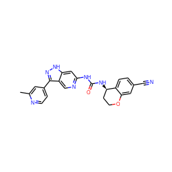 Cc1cc(-c2n[nH]c3cc(NC(=O)N[C@@H]4CCOc5cc(C#N)ccc54)ncc23)ccn1 ZINC000219746712